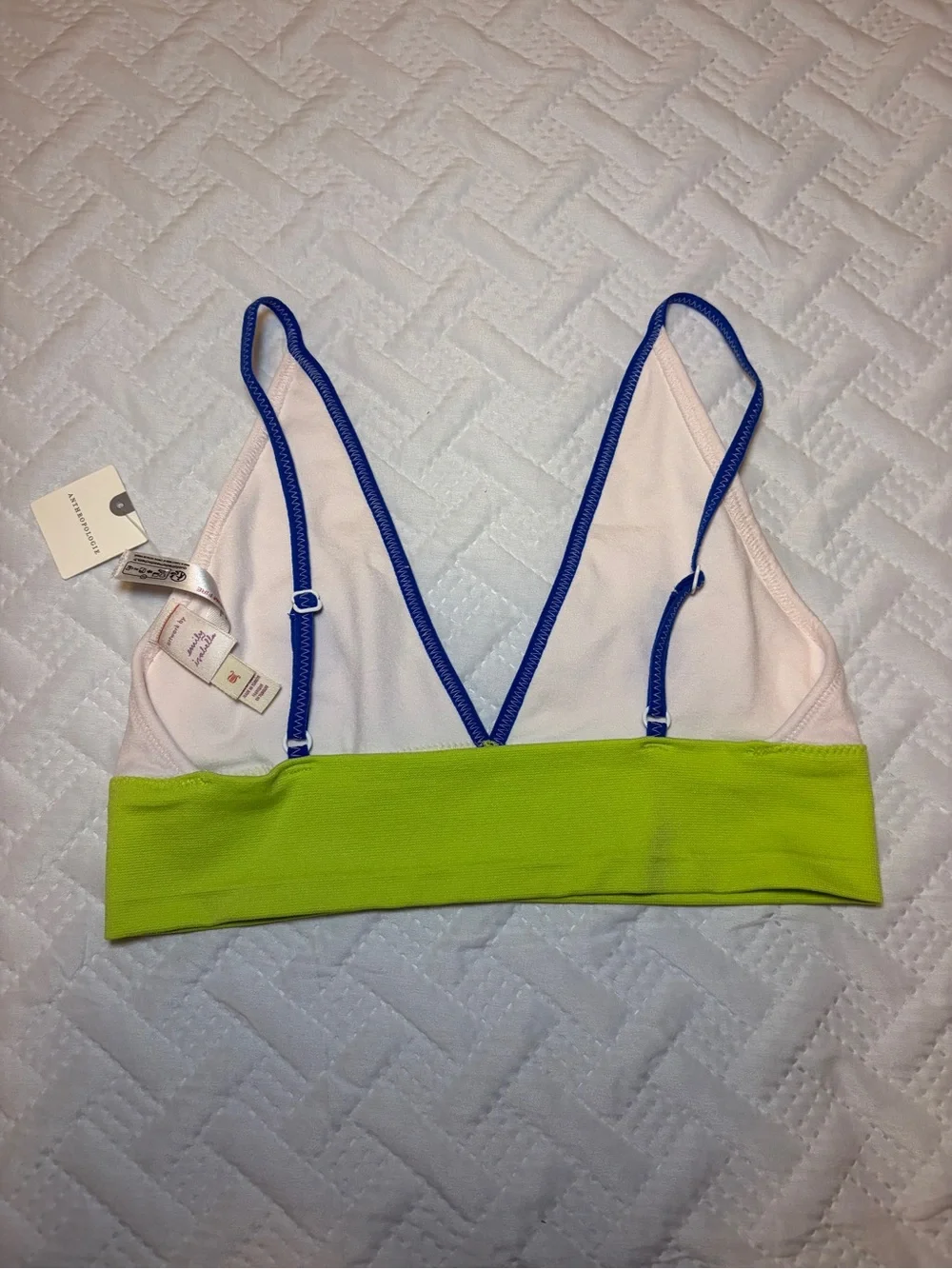 Anthropologie | Ivory Cherry Design Bralette with Blue Trim & Lime Band